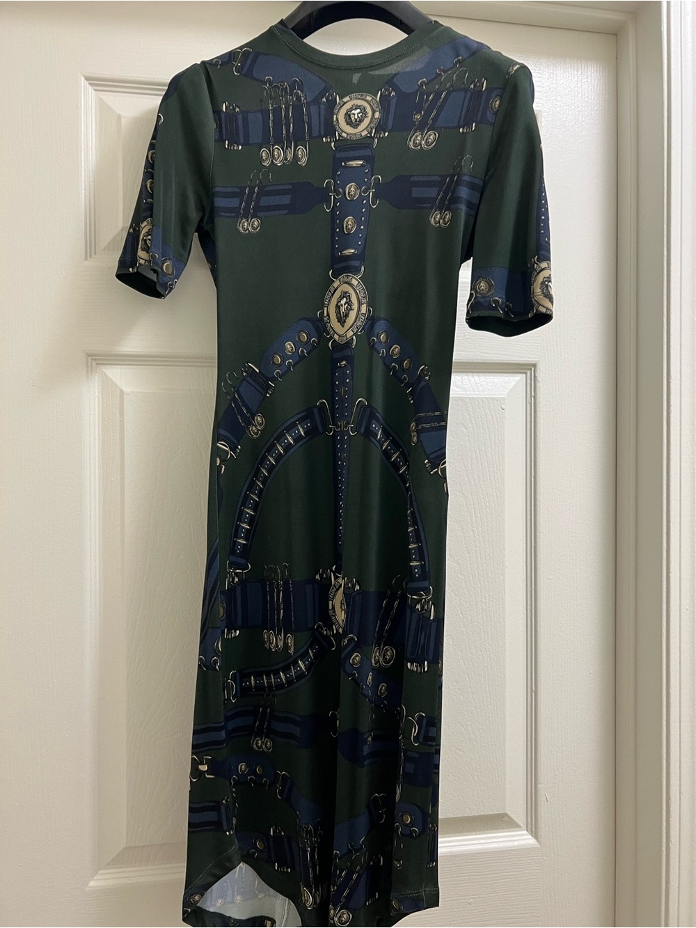 Versace Forest Green & Navy Printed Midi Dress